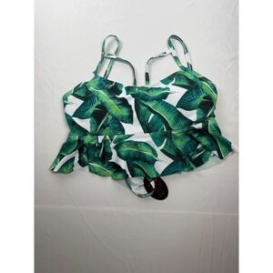 ADOME Tropical Leaf Bikini Top Green Palm Print Strappy Tie Back Swim Top NWT